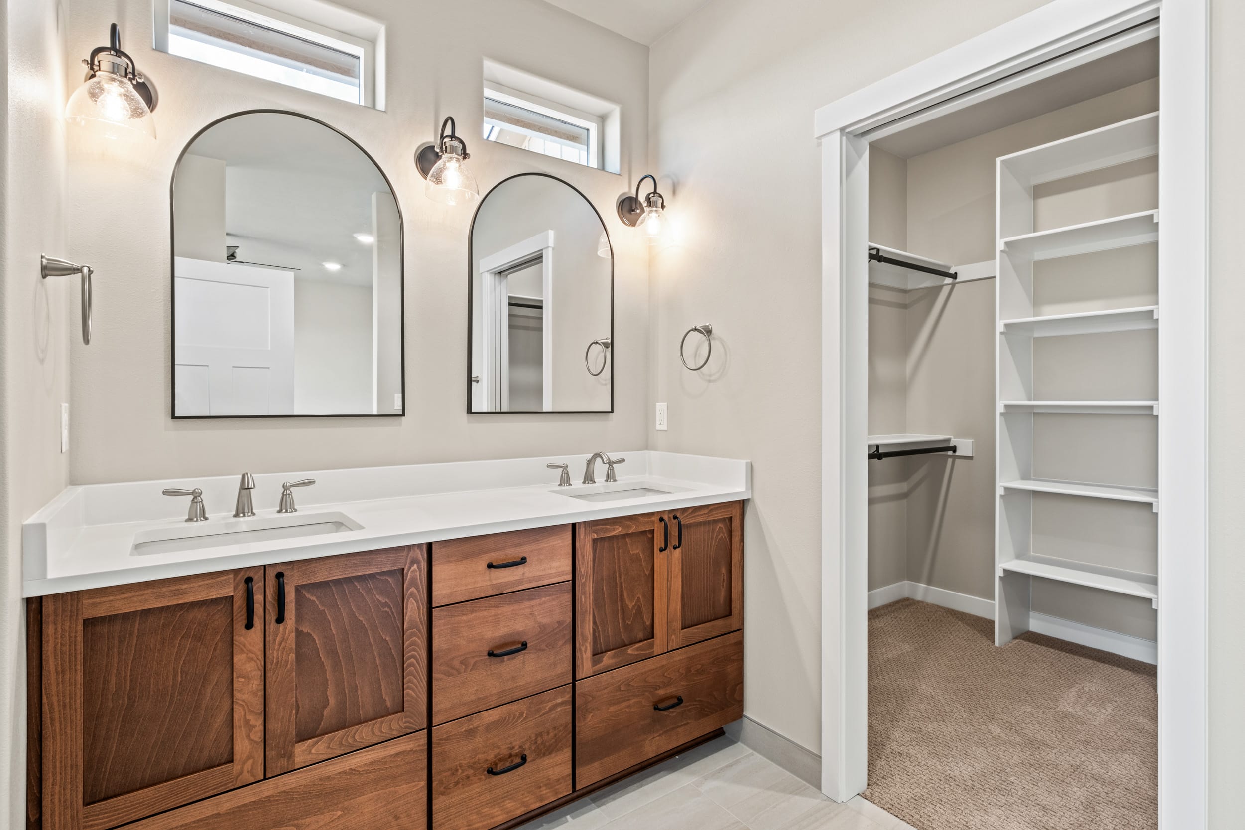 Modern bathroom vanity and closet interior