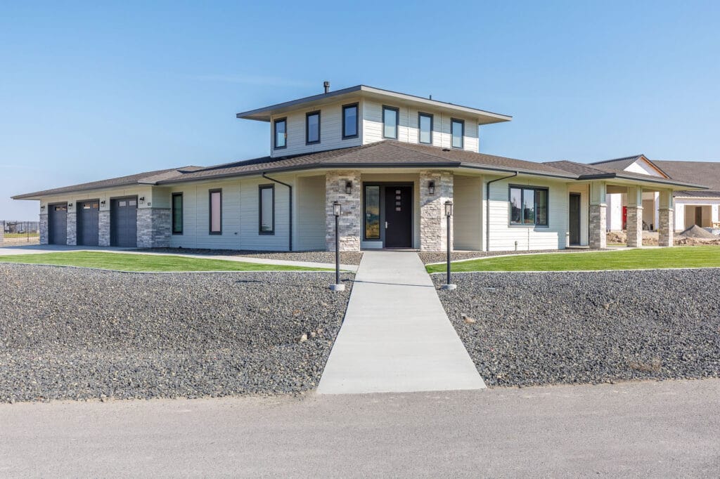 Modern single-story house with three-car garage